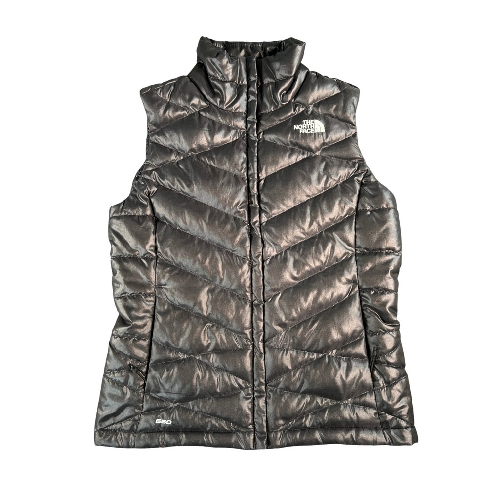 The North Face Puffer Vest Women‎ Small Black 550 Down Quilted Full Zip Metallic